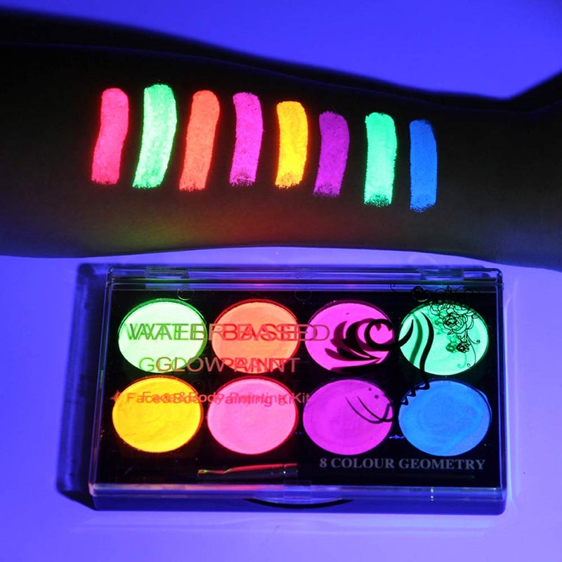 Felico UV Face Paint Kit, Glow In The Dark Paint, Neon Fluorescent Body Painting 8 Colors Professional Brush,Water Based Black Lights Makeup,Halloween Party Supplies,Projects Costumes Theater - Image 2